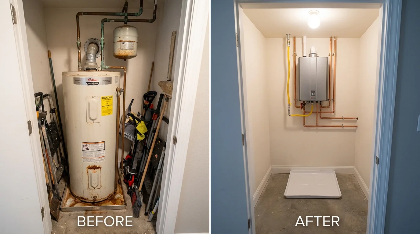 Tank water heater versus wall-mounted tankless unit comparison for Clarks Summit, PA homeowners