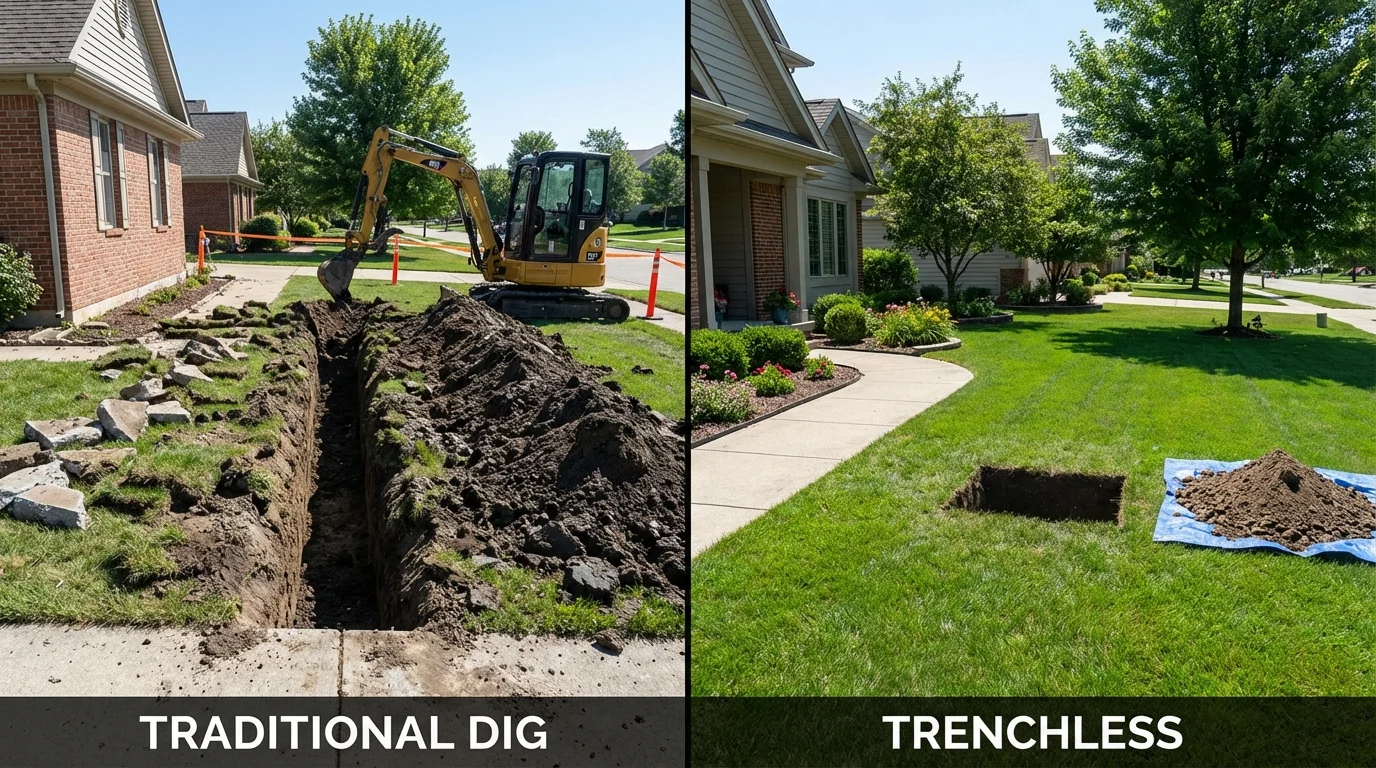 Trenchless sewer repair with minimal yard damage versus traditional excavation in Clarks Summit, PA